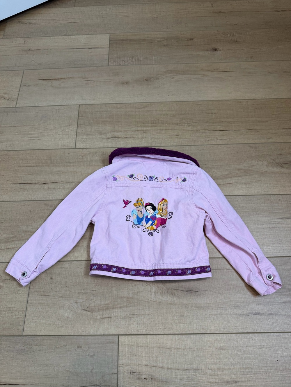 Vintage Y2K Disney Store Princess Jacket Girls 4/5 Pink Denim Fur Collar